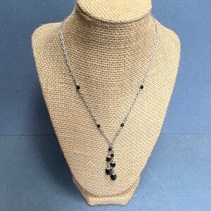 Tommassini Double Dangle Necklace 17 In Silver Black Faceted Beads Elegant Chain